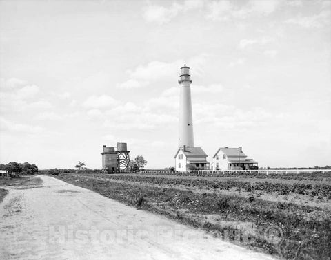 Historic Black & White Photo - Cape May on the Jersey Shore - The Cape May Light, c1907 -