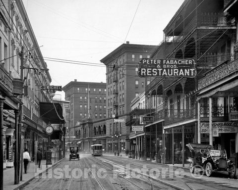 New Orleans Historic Black & White Photo, St. Charles Street from Canal Street, c1910 -