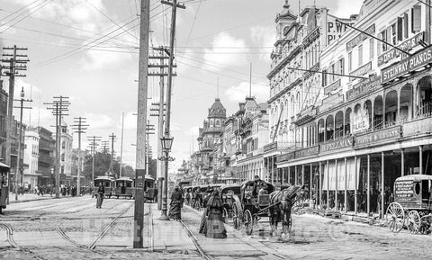 New Orleans Historic Black & White Photo, Canal Street from the Clay Monument, c1890 -