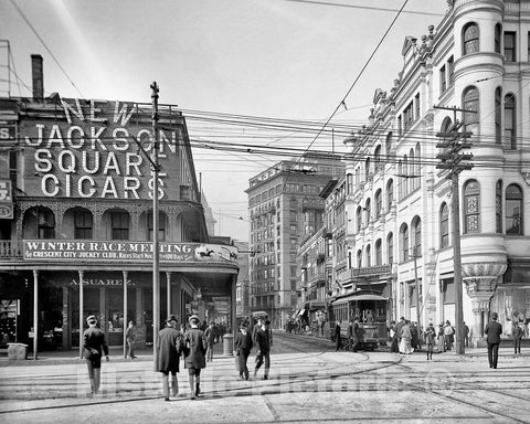 New Orleans Historic Black & White Photo, Carondelet Street, c1903 -