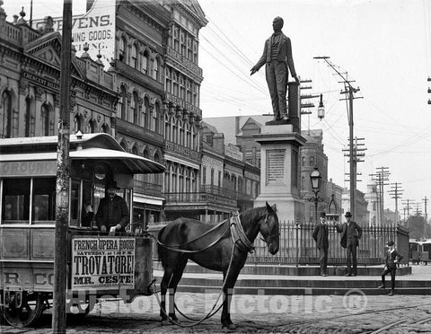New Orleans Historic Black & White Photo, The Clay Monument on Canal Street, c1890 -