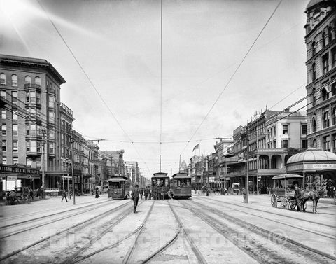 New Orleans Historic Black & White Photo, Canal Street, c1907 -