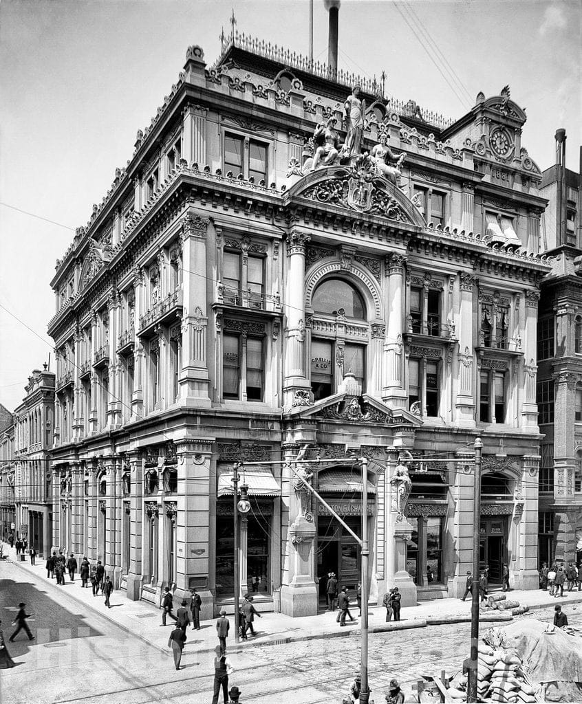 New Orleans Historic Black & White Photo, Outside the Cotton Exchange, c1903 -