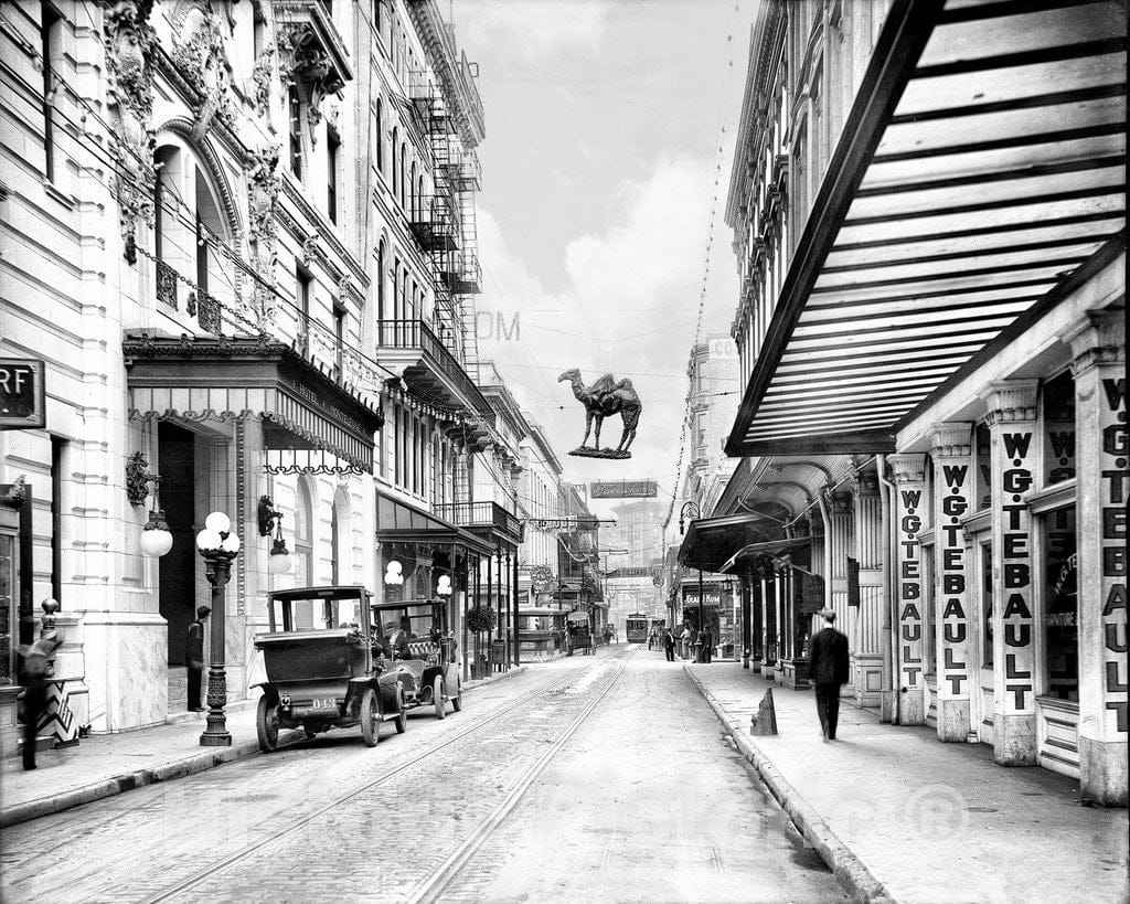 New Orleans Historic Black & White Photo, Looking Down Royal Street, c1910 -