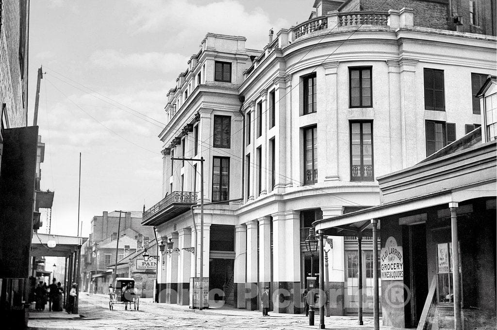 New Orleans Historic Black & White Photo, The French Opera House on Bourbon Street, c1890 -