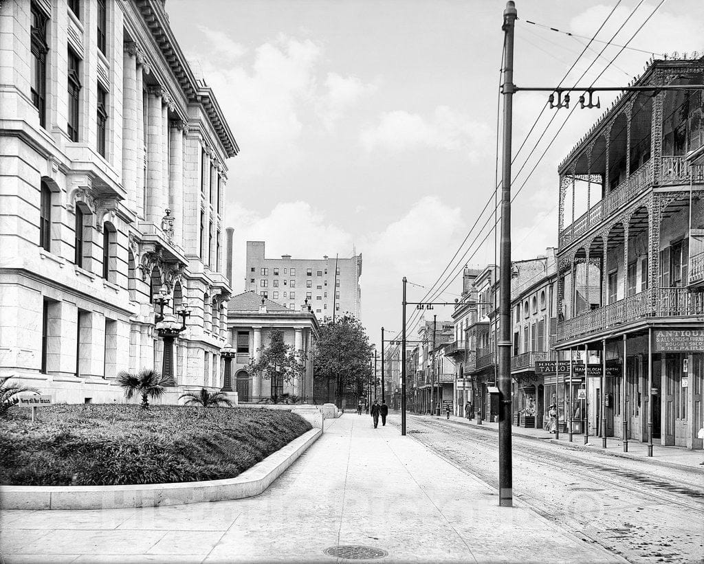 New Orleans Historic Black & White Photo, View from the Courthouse on Royal Street, c1910 -