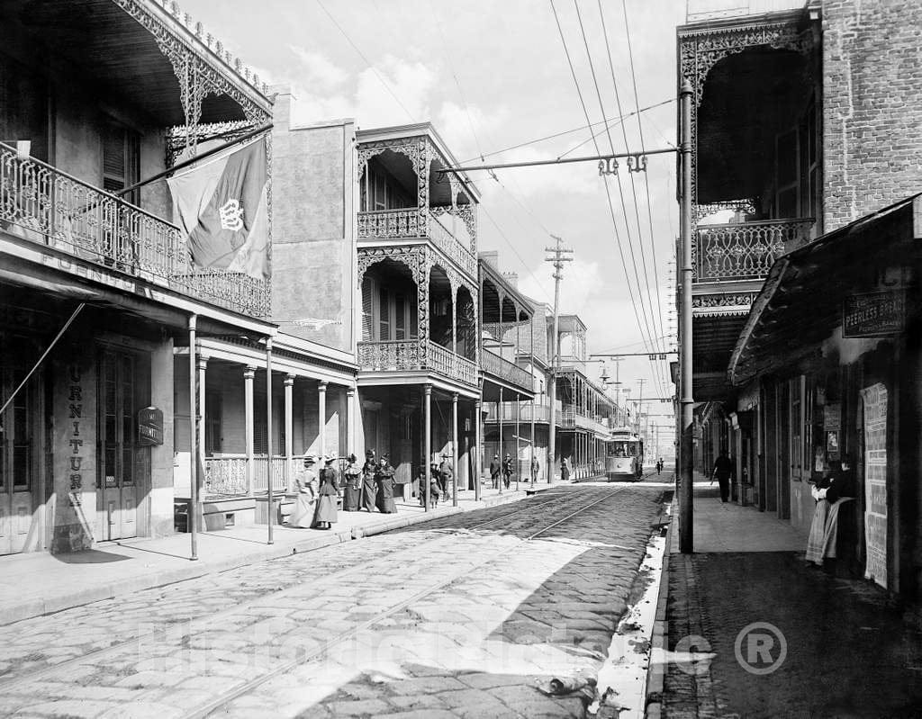 Historic Black & White Photo - New Orleans, Louisiana - Along Royal Street, c1895 -