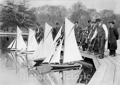 New York City Historic Black & White Photo, Yacht Racing in Central Park, c1910 -