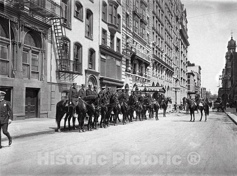 New York City Historic Black & White Photo, Squad of Mounted Police, c1905 -