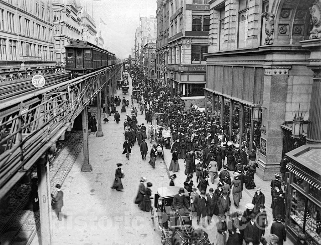 New York City Historic Black & White Photo, Sixth Avenue Shoppers, c1903 -