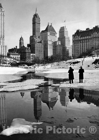 New York City Historic Black & White Photo, Plaza Buildings, c1933 -