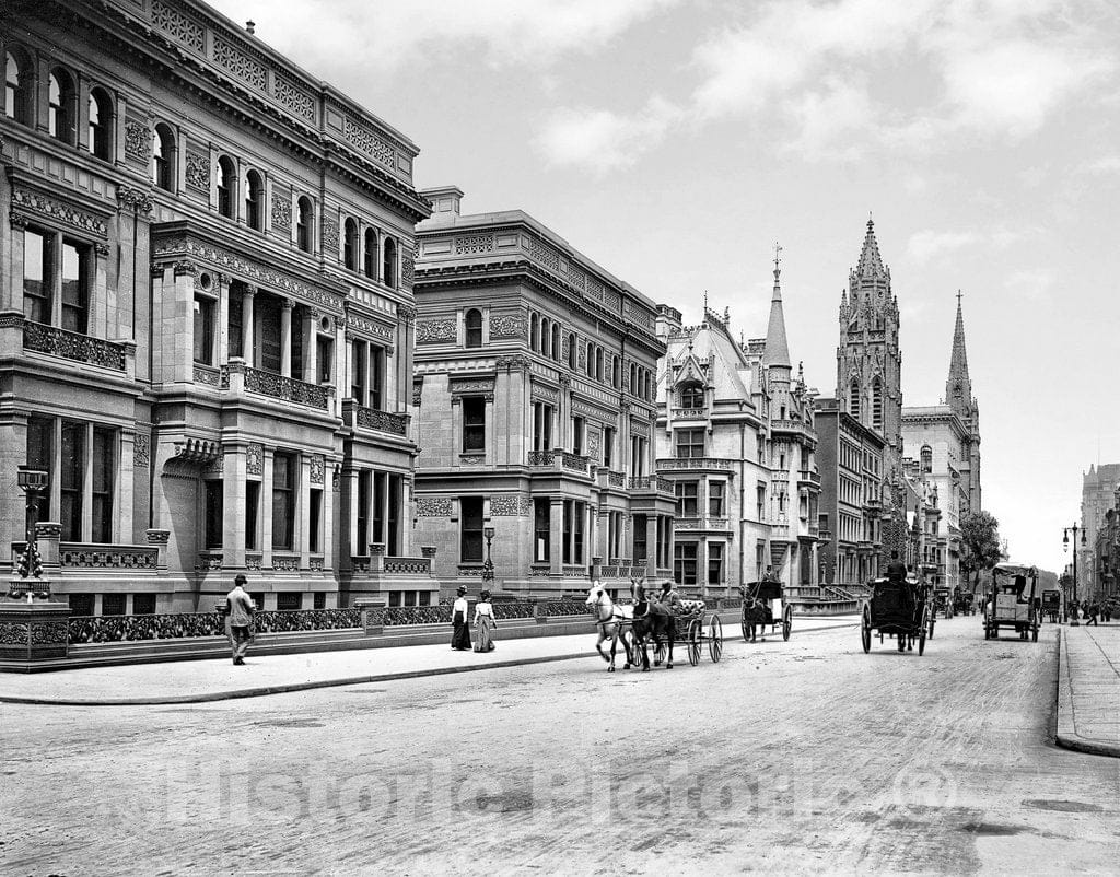 New York City Historic Black & White Photo, Early Traffic on Fifth Avenue at 51st Street, c1905 -