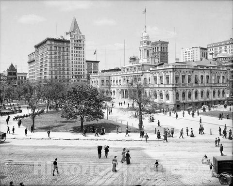 Historic Black & White Photo - New York City, New York - City Hall Park, c1905 -