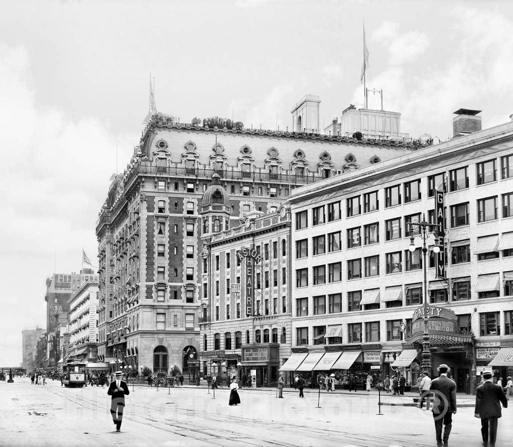 Historic Black & White Photo - New York City, New York - Walking Along Times Square, c1900 -