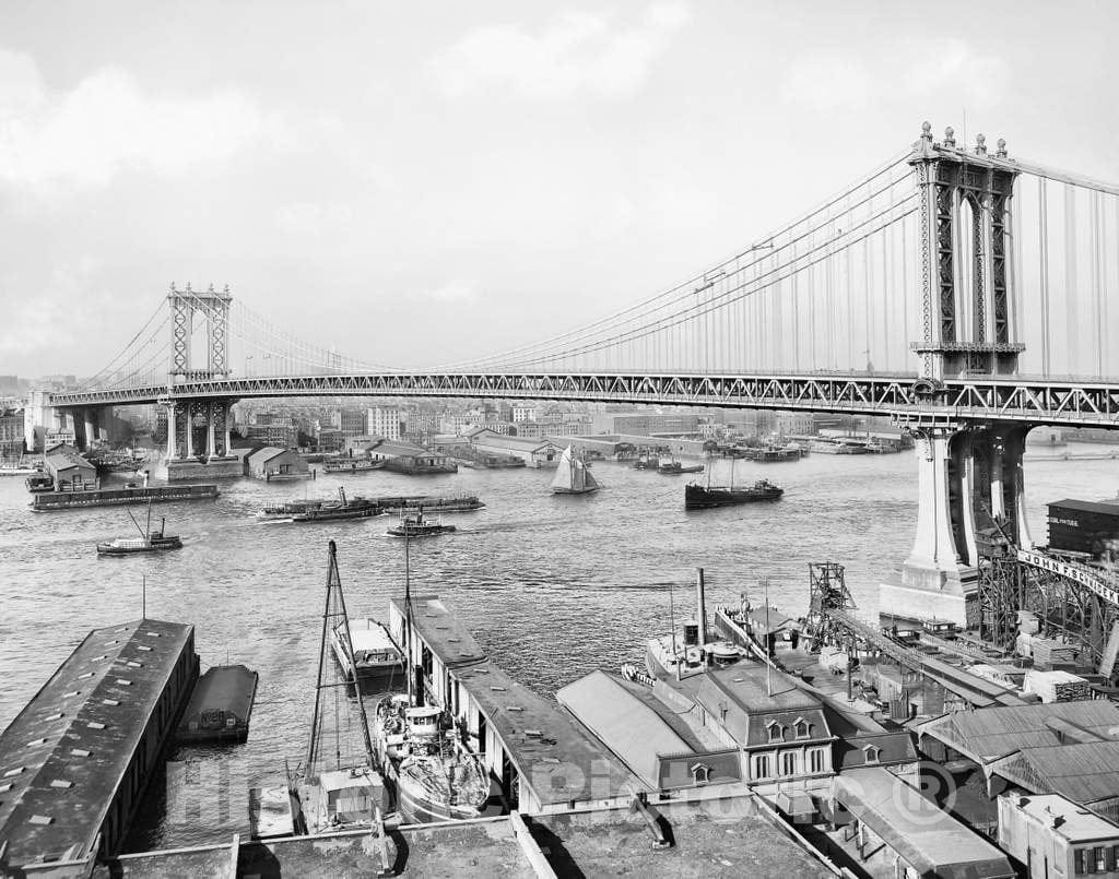 Historic Black & White Photo - New York City, New York - The Manhattan Bridge, c1915 -