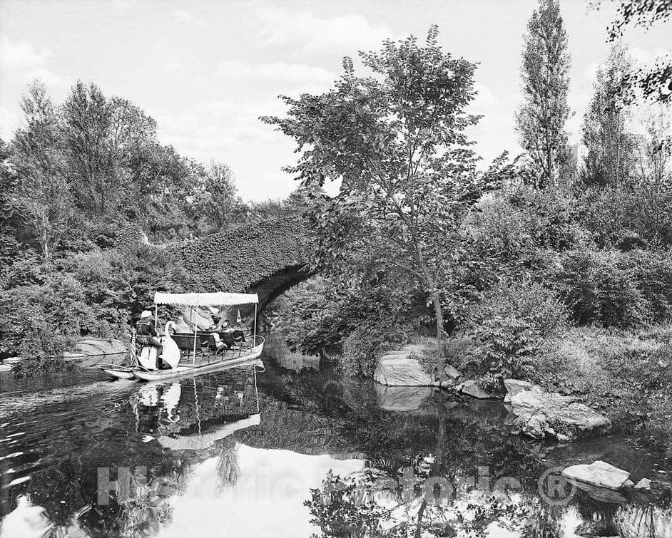 Historic Black & White Photo - New York City, New York - Swan Boat on the Pond in Central Park, c1903 -