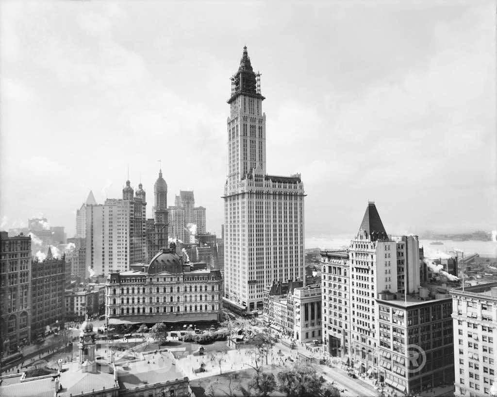 Historic Black & White Photo - New York City, New York - The Towering Woolworth Building, c1915 -