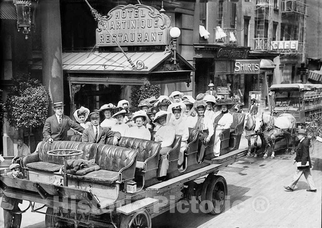 Historic Black & White Photo - New York City, New York - Electric Carriage Outside Hotel Martinique, c1903 -