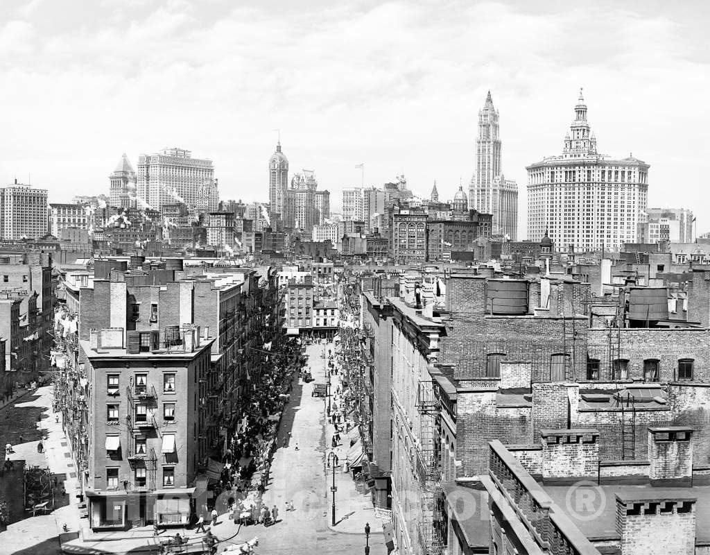 Historic Black & White Photo - New York City, New York - Seeing Manhattan from the Manhattan Bridge, c1915 -