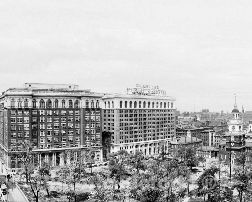 Historic Black & White Photo - Philadelphia, Pennsylvania - Independence Hall from Above, c1917 -