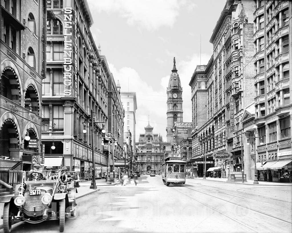 Historic Black & White Photo - Philidelphia, Pennsylvania - Looking West on Market Street, c1907 -