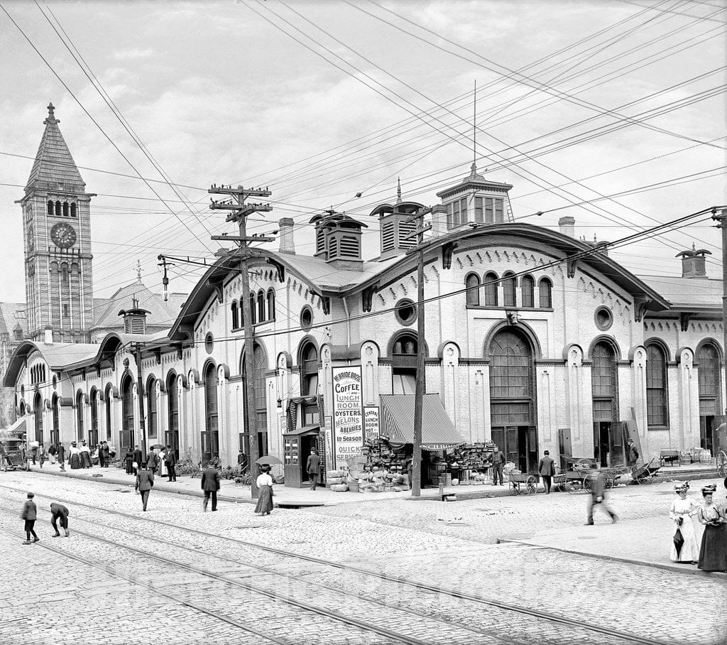 Pittsburgh Historic Black & White Photo, Outside the General Market, c1904 -