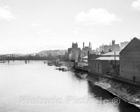 Historic Black & White Photo - Pittsburgh, Pennsylvania - Along the Allegheny River, c1922 -