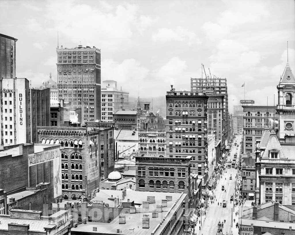 Historic Black & White Photo - Pittsburgh, Pennsylvania - Booming Downtown Pittsburgh, c1904 -