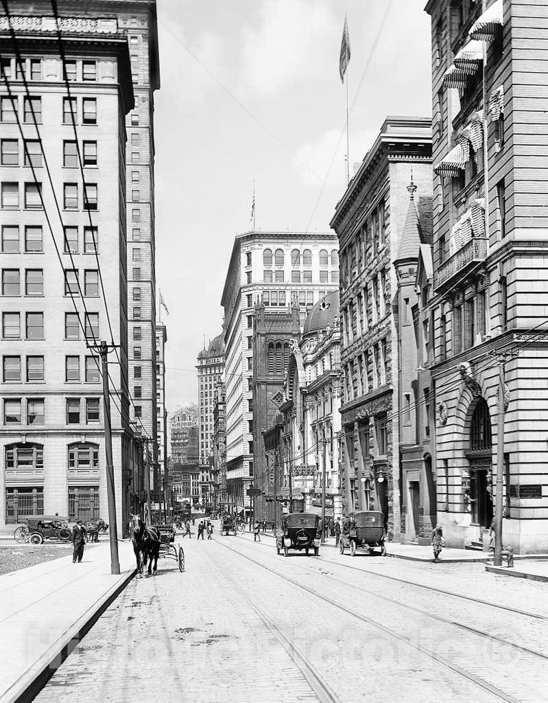 Historic Black & White Photo - Pittsburgh, Pennsylvania - Looking Down Sixth Avenue, c1915 -