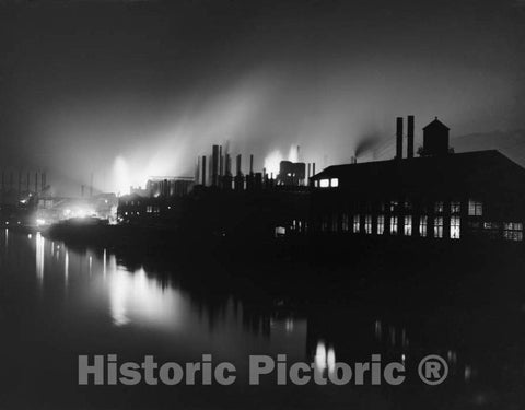 Historic Black & White Photo - Pittsburgh, Pennsylvania - Night Shift at the Mills, c1915 -