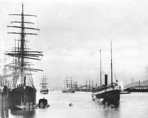 Historic Black & White Photo - Portland, Maine - Ships at the Harbor, c1910 -