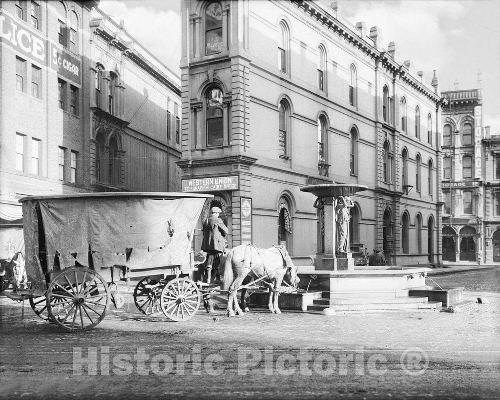 Historic Black & White Photo - Portland, Maine - Skidmore Fountain, c1900 -