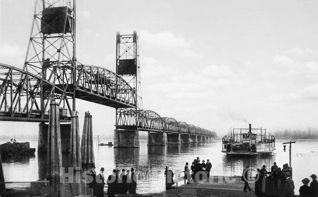 Historic Black & White Photo - Portland, Oregon - The Pacific Highway Interstate Bridge, c1917 -