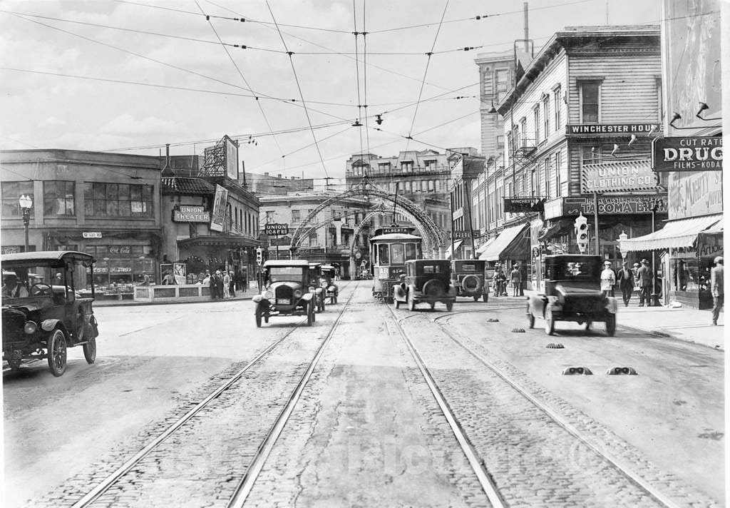 Historic Black & White Photo - Portland, Oregon - Traffic on Burnside Street, c1932 -