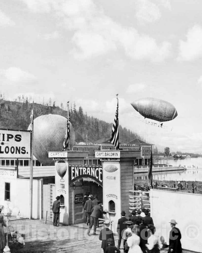 Historic Black & White Photo - Portland, Oregon - Baldwin's Airship at Lewis & Clark Centennial, c1905 -