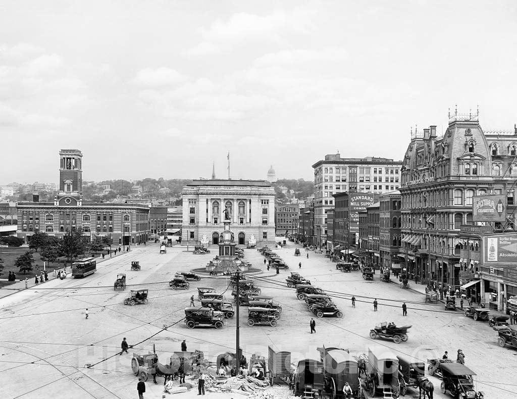 Historic Black & White Photo - Providence, Rhode Island - Gathered at Exchange Place, c1910 -