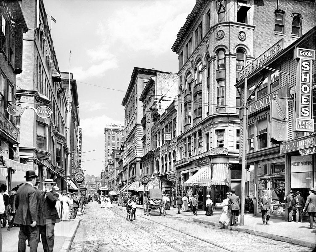 Providence Historic Black & White Photo, Walking Down Westminster Street, c1906 -