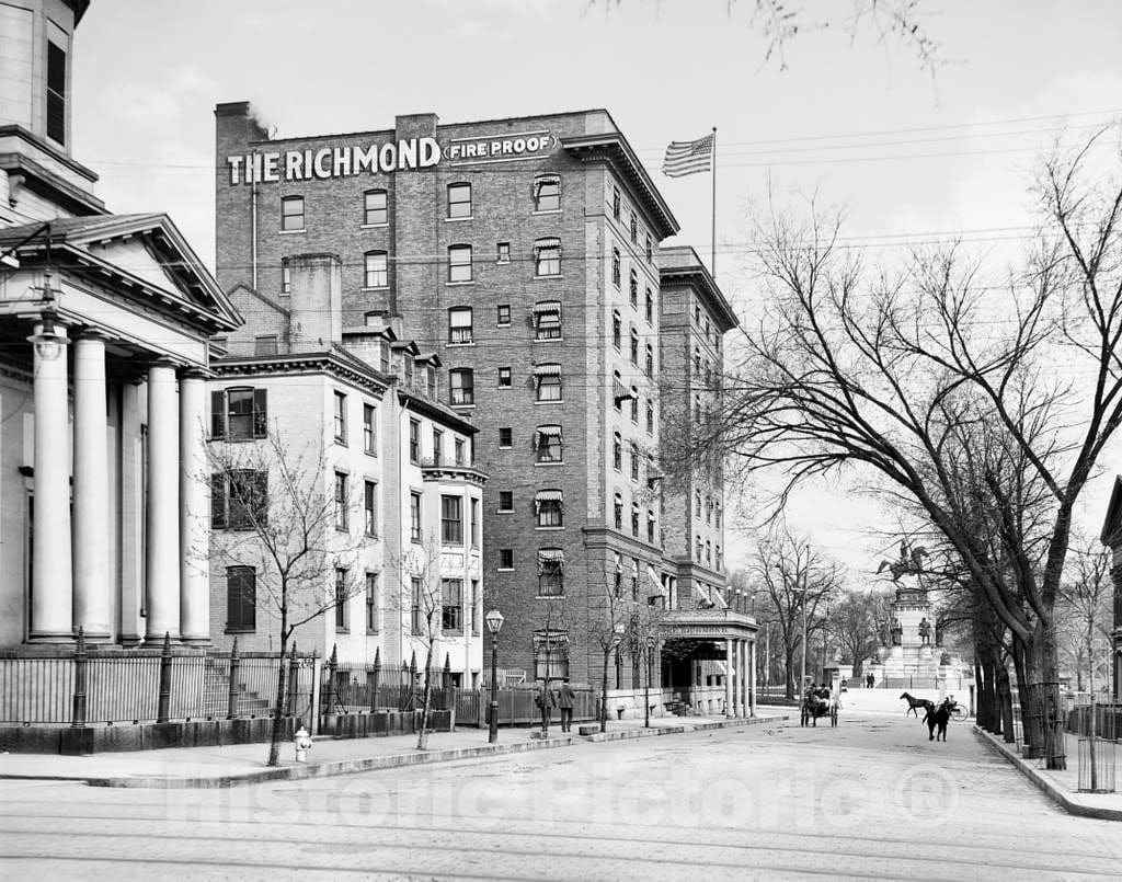 Historic Black & White Photo - Richmond, Virginia - Looking Down Grace Street, c1915 -