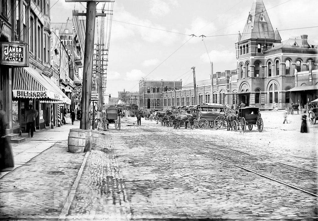 Rochester Historic Black & White Photo, Outside the New York Central Railroad Station, c1901 -