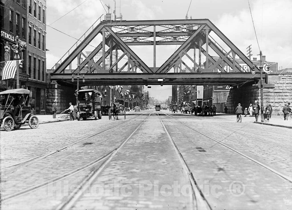 Historic Black & White Photo - Rochester, New York - Railroad Bridge Over State Street, c1913 -