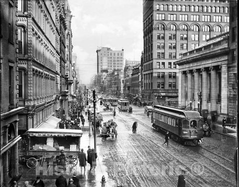 Historic Black & White Photo - Rochester, New York - Raining on State Street, c1910 -