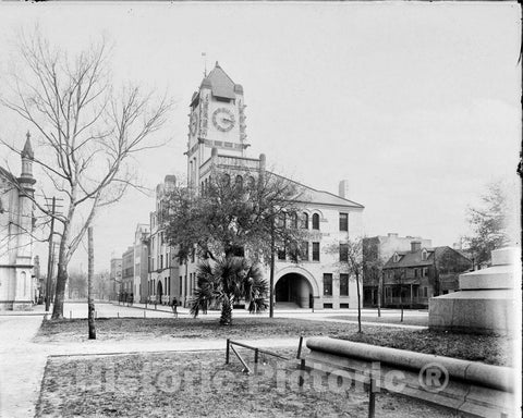 Historic Black & White Photo - Savannah, Georgia - Old Chatham County Courthouse, c1895 -