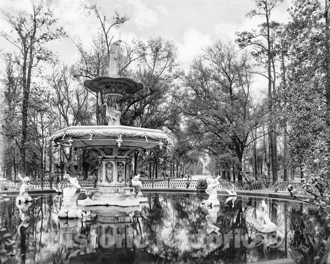 Historic Black & White Photo - Savannah, Georgia - Fountain in Forsyth Park, c1895 -