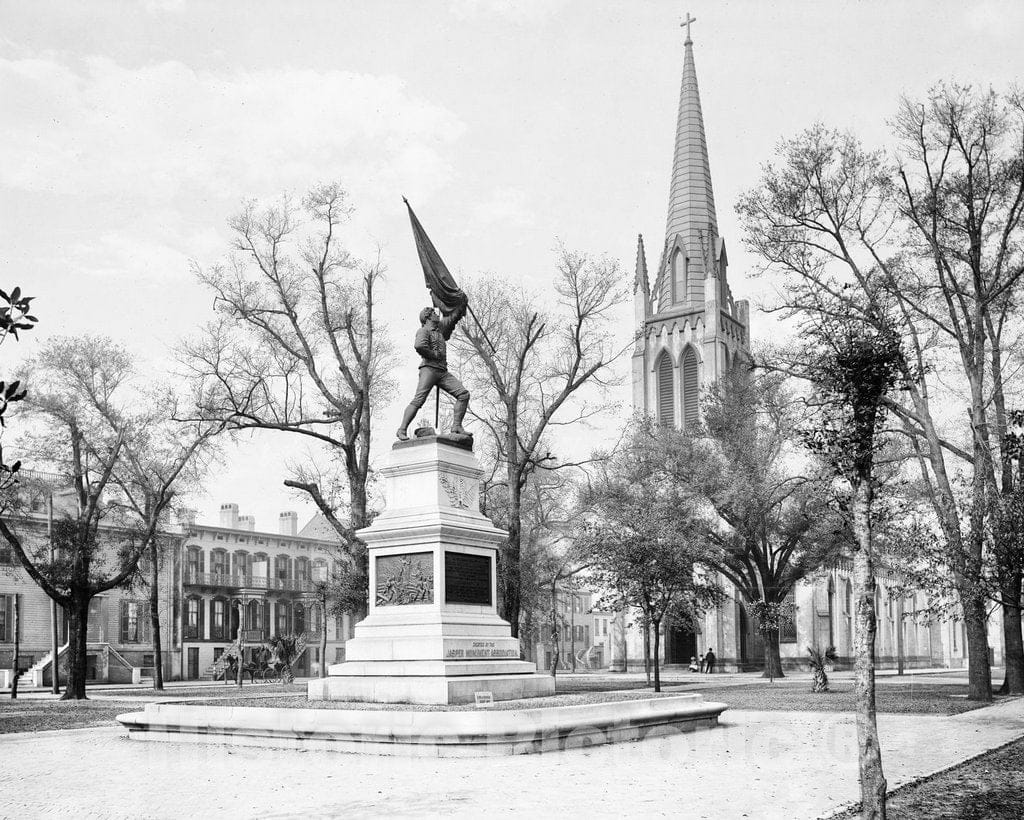 Historic Black & White Photo - Savannah, Georgia - Jasper Monument, c1895 -