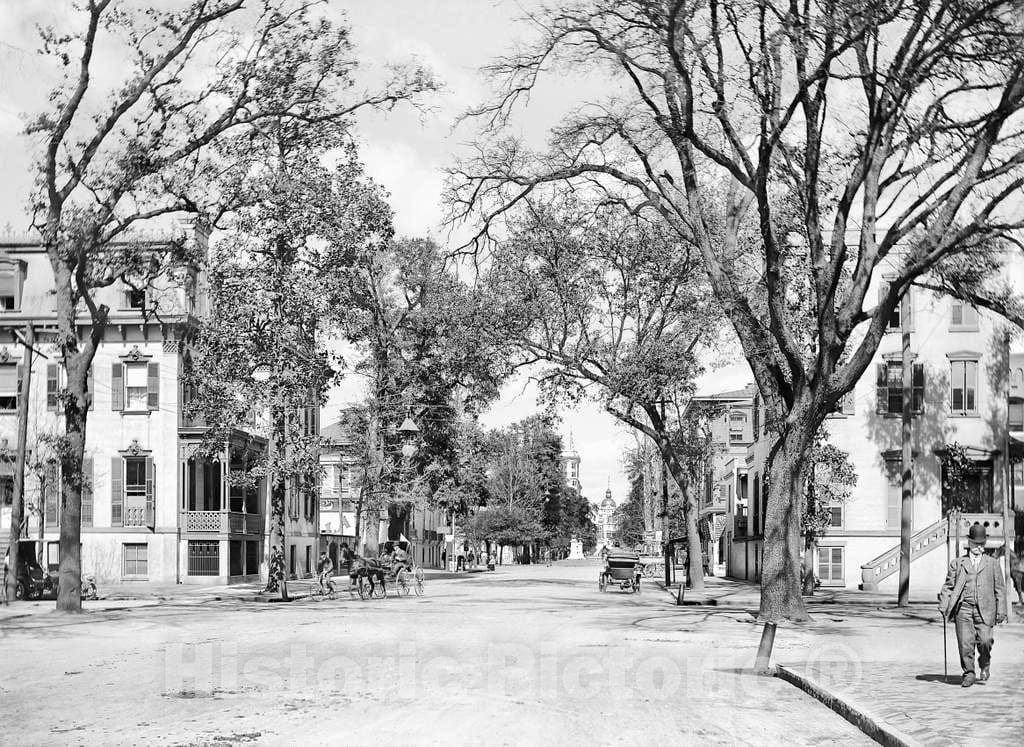 Historic Black & White Photo - Savannah, Georgia - Looking Down Bull Street, c1906 -