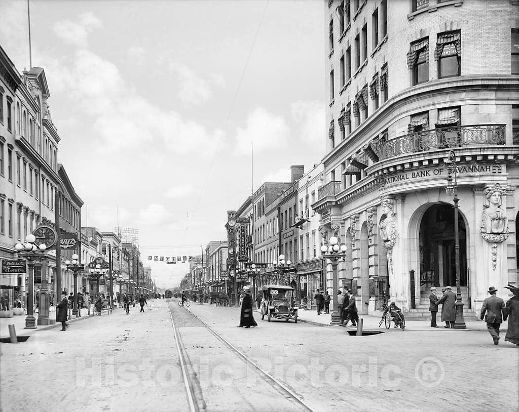 Historic Black & White Photo - Savannah, Georgia - Commerce on Broughton Street, c1907 -