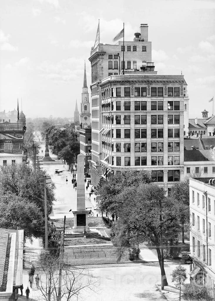 Historic Black & White Photo - Savannah, Georgia - Monuments Along Bull Street, c1906 -