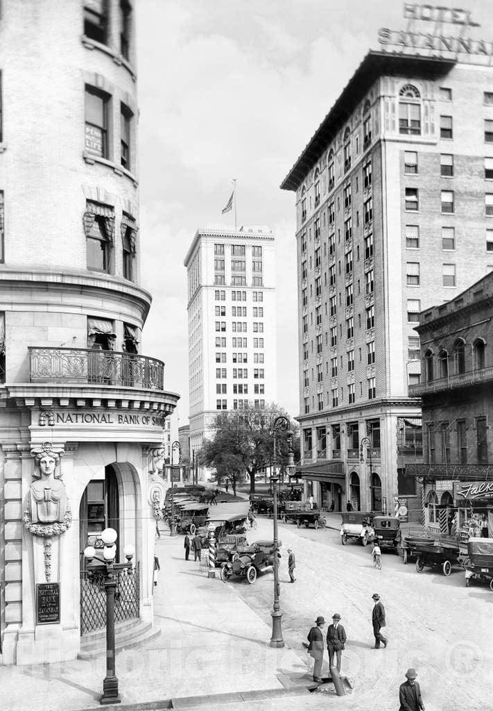 Historic Black & White Photo - Savannah, Georgia - Outside the National Bank of Savannah, c1910 -