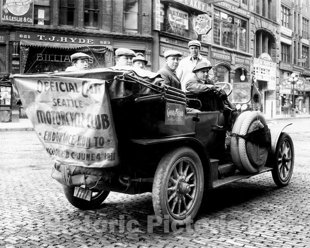 Historic Black & White Photo - Seattle, Washington - Car of the Seattle Motorcycle Race, c1911 -