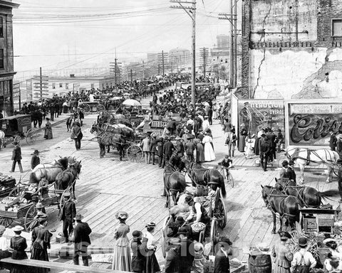 Historic Black & White Photo - Seattle, Washington - Crowds at Pike Place Market, c1907 -